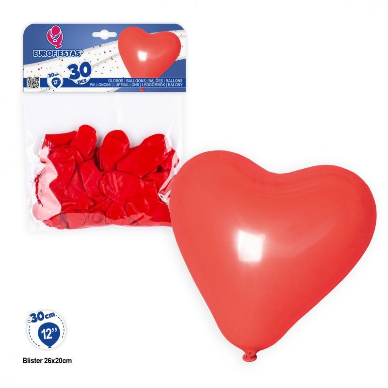 30 Globos látex corazones rojos R12