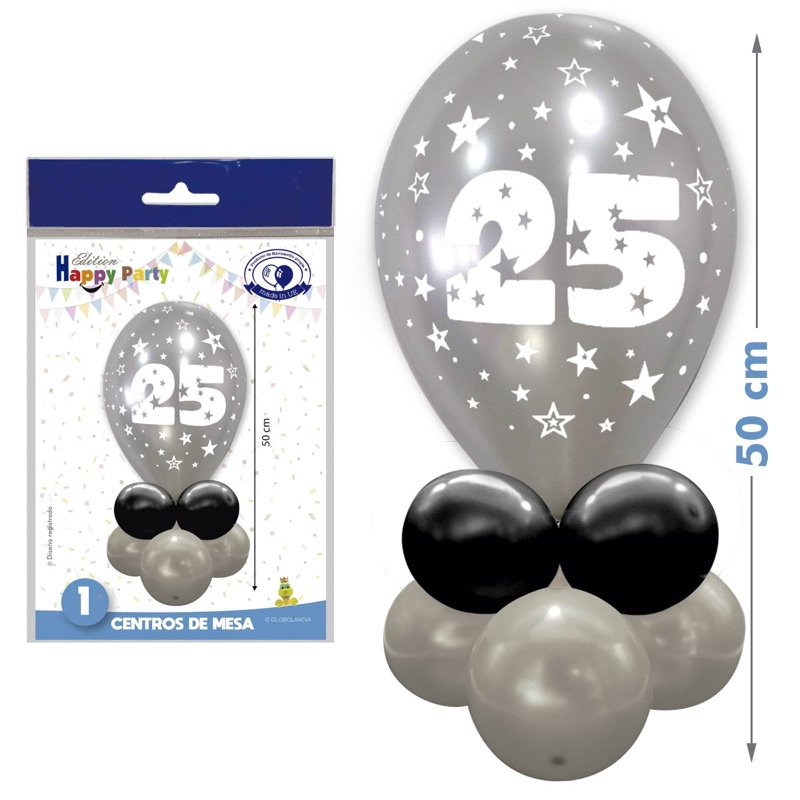 Kit Globos  Centro nº25 Plata/Negro