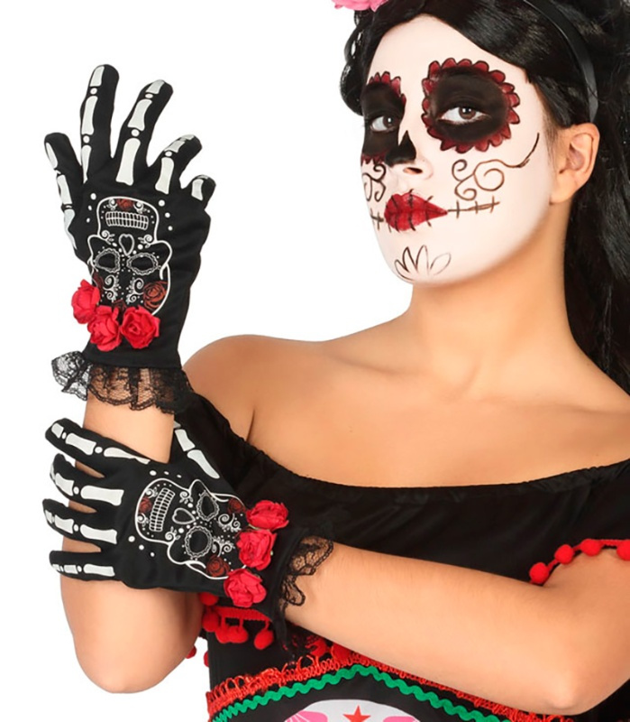 Guantes Halloween Muerte Mexicana