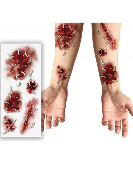 Tatuaje Heridas Con Gusanos 30X13CM