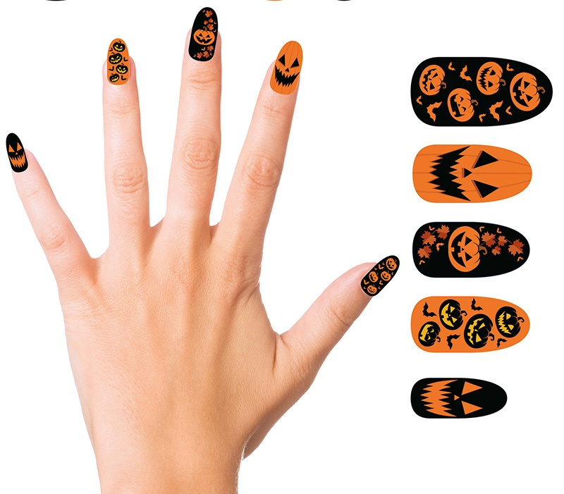 12 Uñas Calabaza Con Pegamento