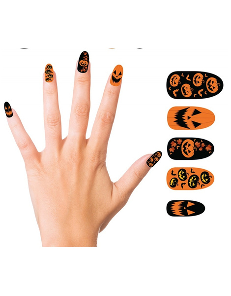 12 Uñas Calabaza Con Pegamento