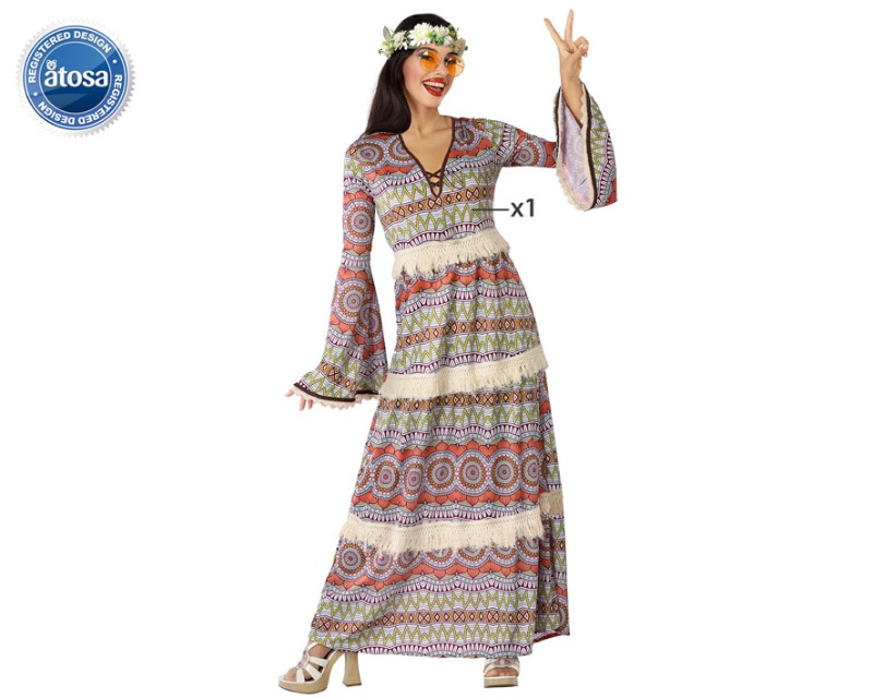 Disfraz Hippie vestido largo para mujer