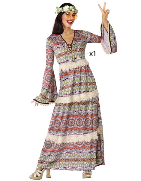 Disfraz Hippie vestido largo para mujer