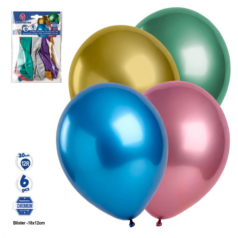 Globos 12R Cromo 6pcs Colores Surtidos