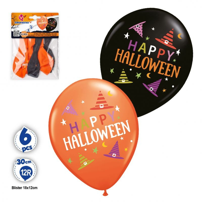 Set 6 Globos 12R Happy Halloween Gorros