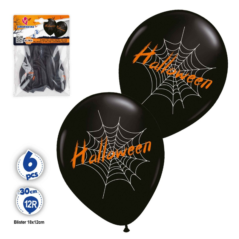 Set 6 Globos 12R Halloween Telaraña Negr