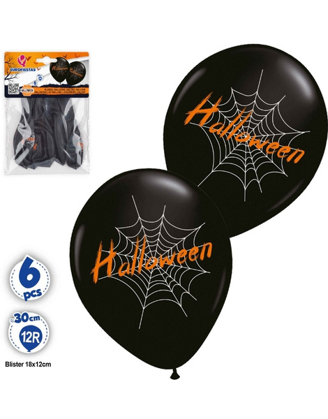 Set 6 Globos 12R Halloween Telaraña Negr