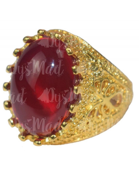 Anillo dorado con perla roja