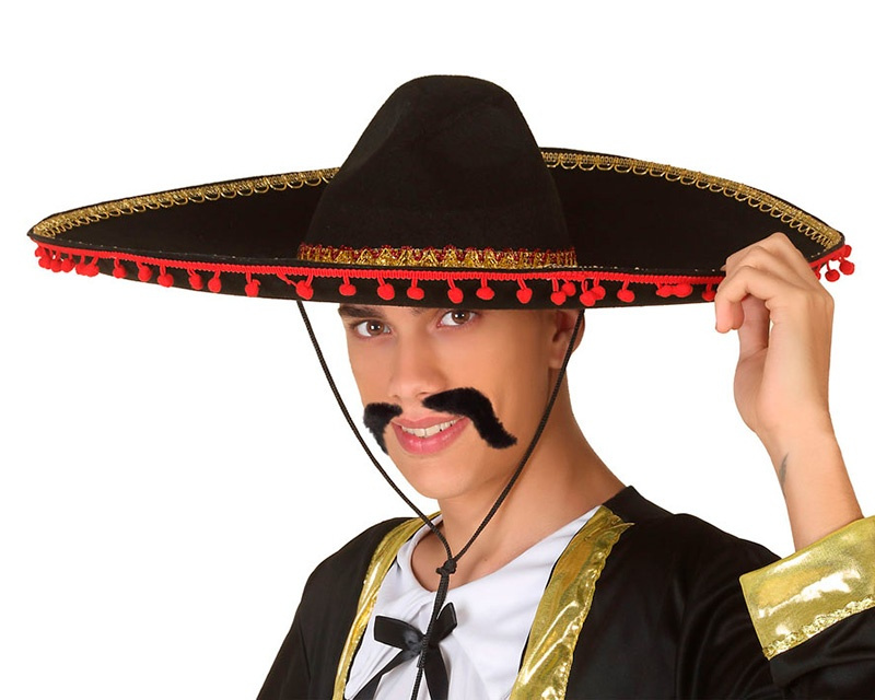 Sombrero Mexicano 57 Cms Negro- Rojo