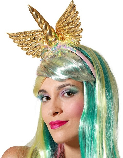 Diadema Unicornio Con Alas Doradas