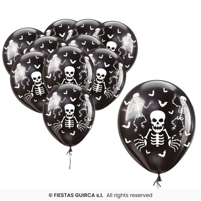 Bolsa 10 Globos Negros Esqueletos 30 Cms