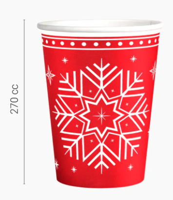 6 Vasos Rojo Navidad cartón 270cc