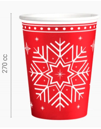 6 Vasos Rojo Navidad cartón 270cc