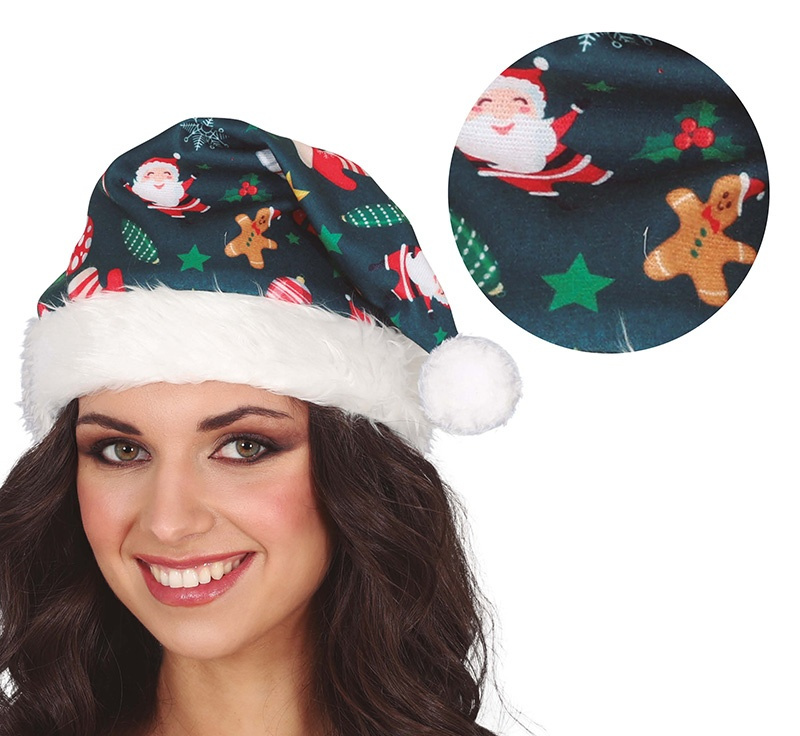 Gorro Navidad Estampado Santa Verde