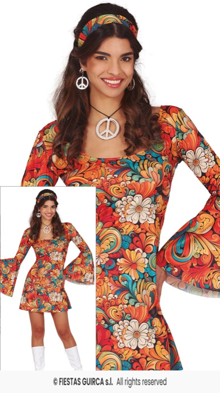 Disfraz Vestido flowers 70's para mujer