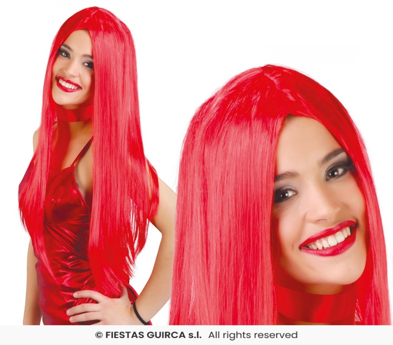 Peruca de cabelo comprido vermelho